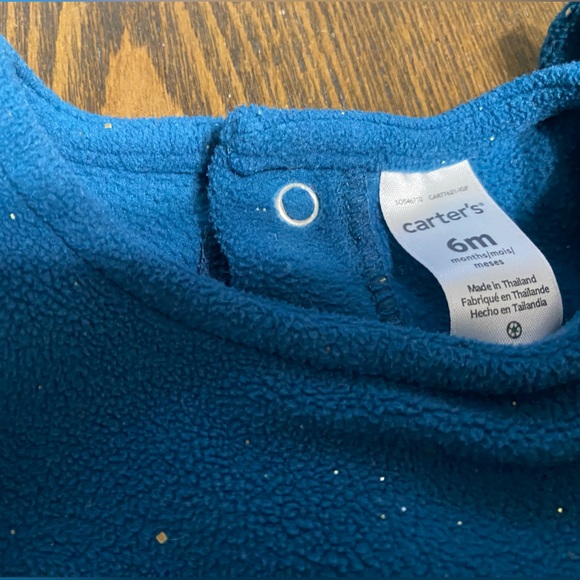Carter’s Ruffled Sleeve Sparkly Teal Onesie with Gold Sparkles Size 6 Months - Picture 2 of 3